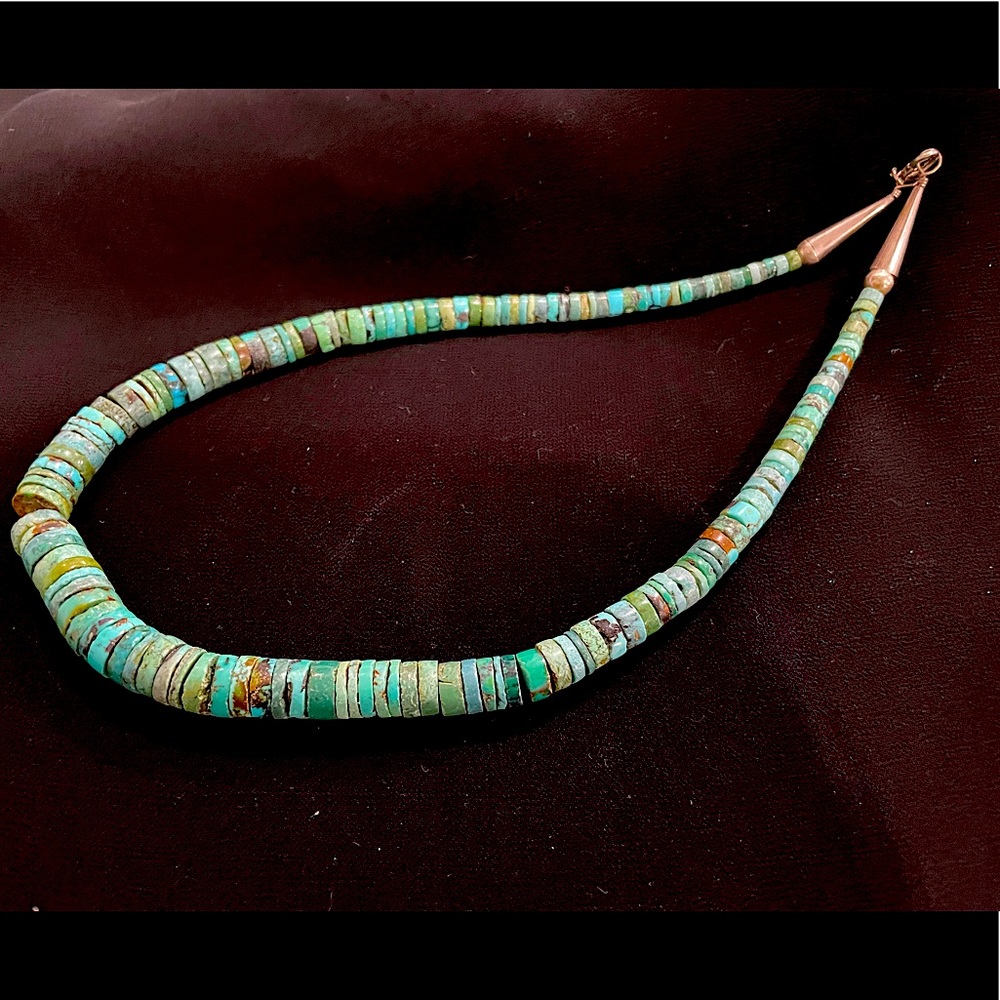 Graduated turquoise necklace sterling end caps and clasp